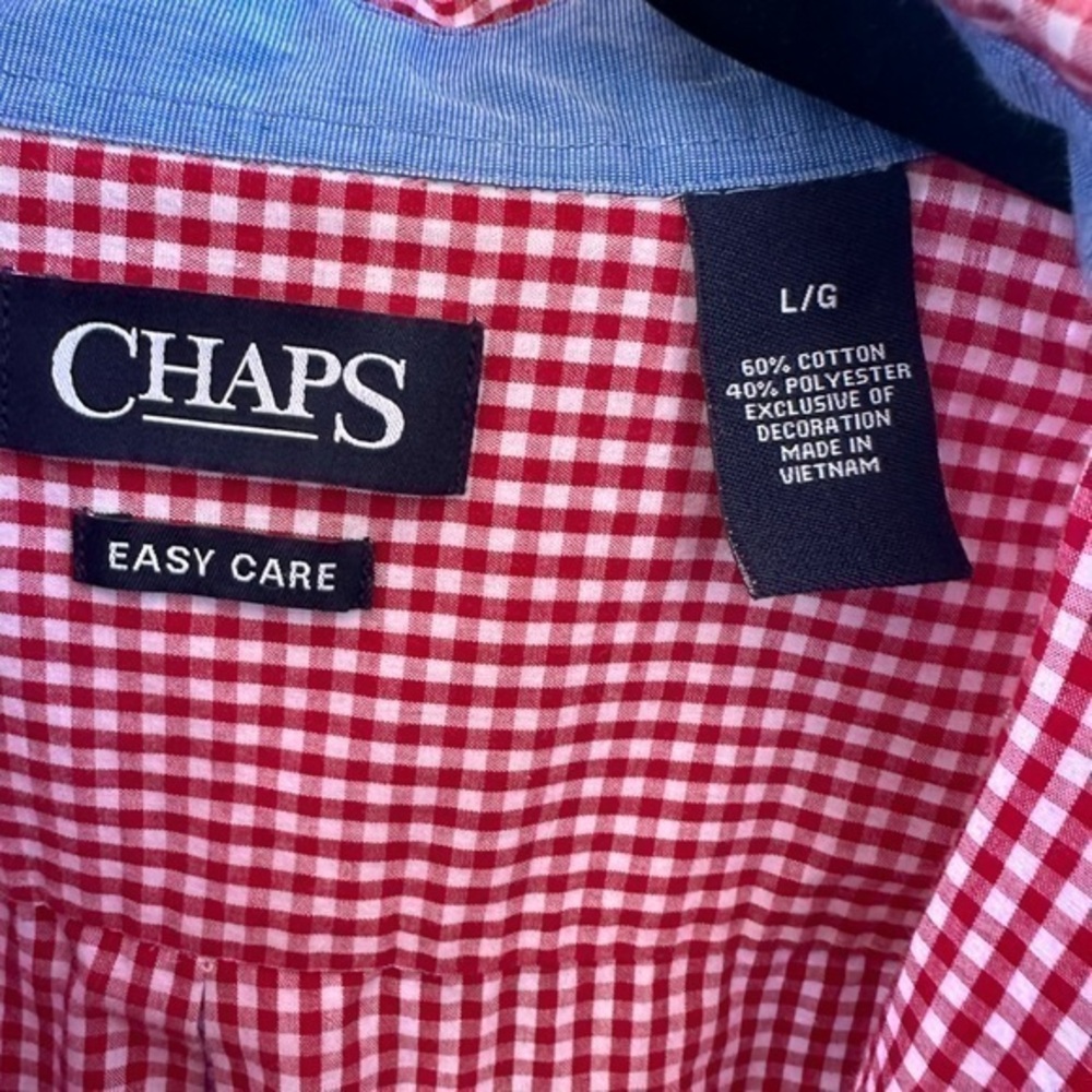 Chaps Men’s Button Down Long Sleeve Shirt (Red & White Gingham) - Picture 6 of 9